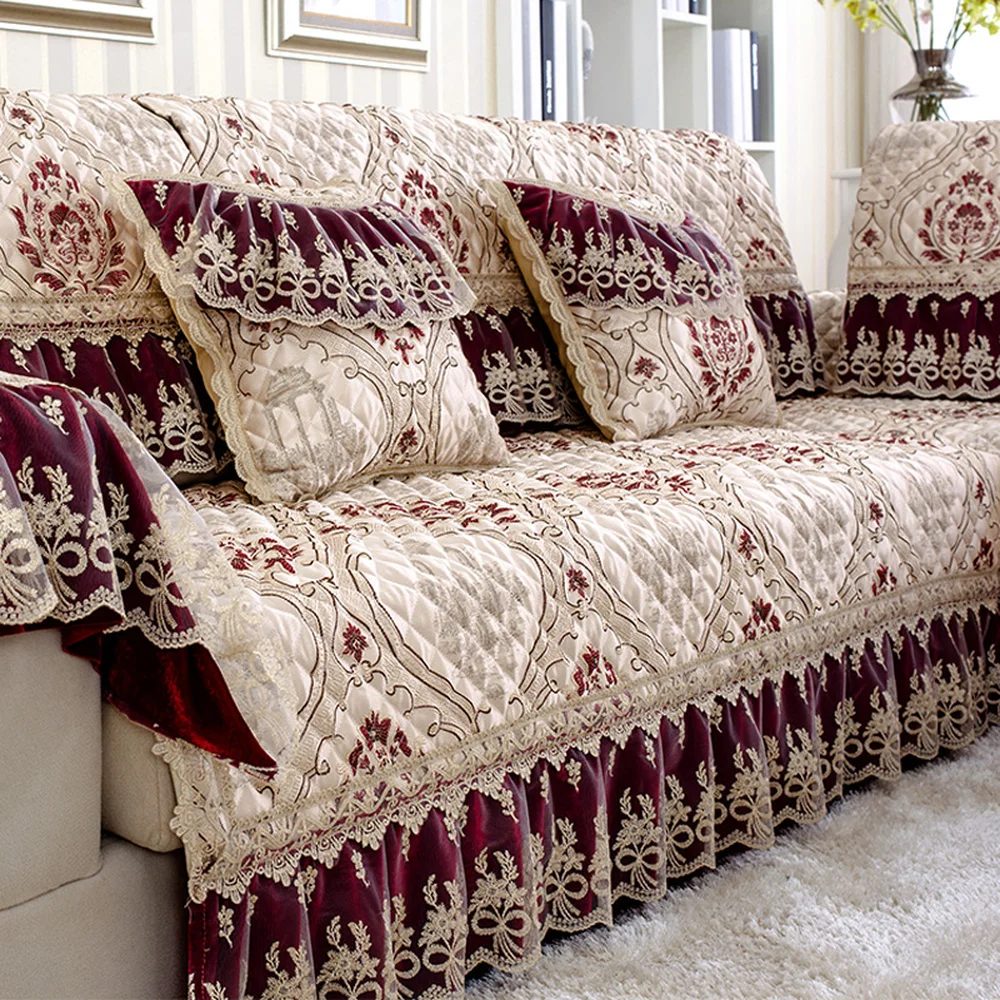 

Luxury Jacquard Sofa Cover Red Lace Linen Furniture Cover Living Room Sofa Slipcover Non-Slip Sofa Cushion Sofa Towel Pillowcase