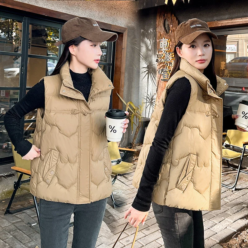 

New Women Winter Warm Waistcoat Ladies Sleeveless Stand Collar Coats Warm Outerwear Casual Puffer Cotton Vest Jacket Female Tops