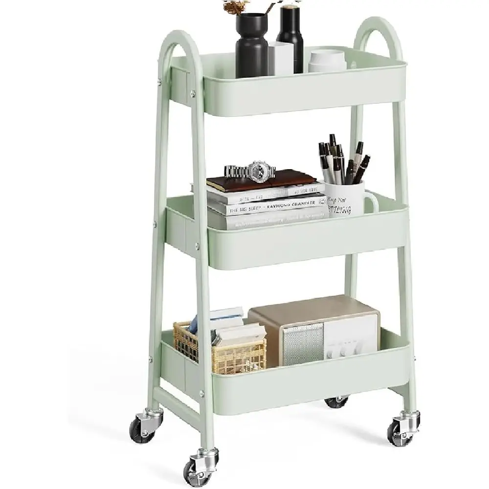 

3 Tiers Utility Rolling Cart with Lockable Caster Wheels, Mobile Storage Shel, Organization for Livingroom, Bathroom & Narrow Pl