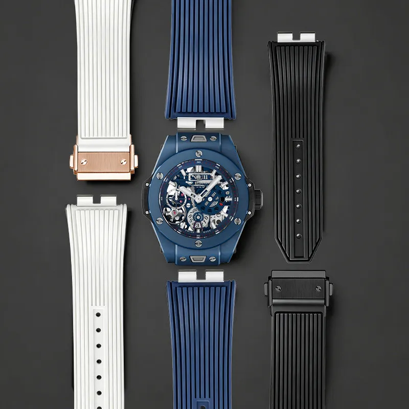 Silicone watch strap double convex and quick-release function for original HUBLOT BIG BANG MECA-10 414.EX.5123.RX 401 411 415