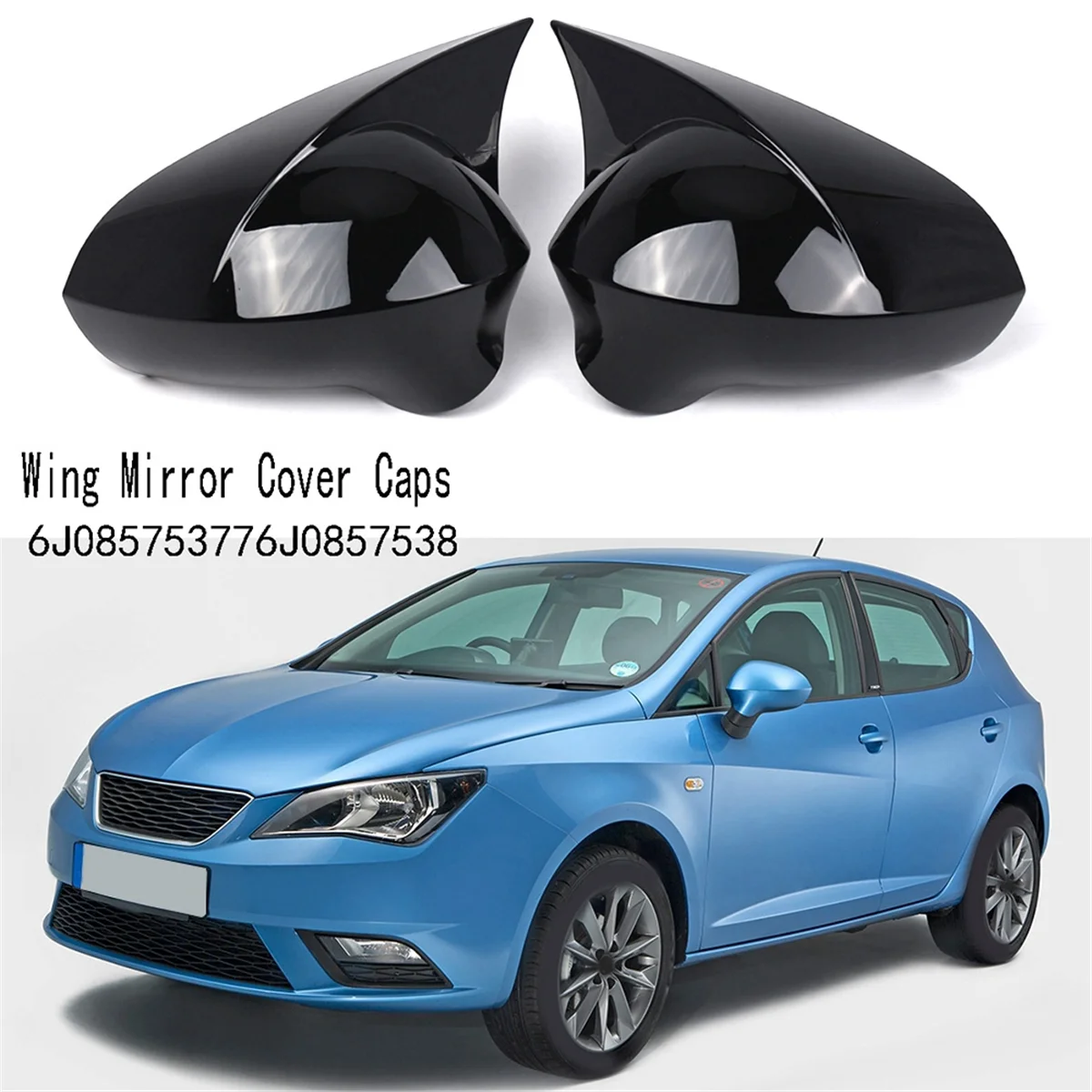 

Left&Right Gloss Black Wing Mirror Cover Caps for Seat Ibiza 6J MK4 2008-2017 Rear View Mirror