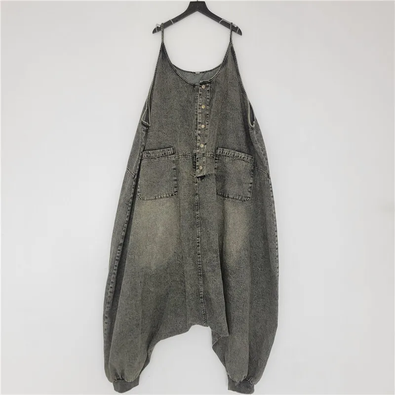 ANJY Autumn New Women Overalls Distressed Denim Pockets Casual Wide Leg Harem Baggy Pants Trendy Vintage Streetwear Jeans A10153