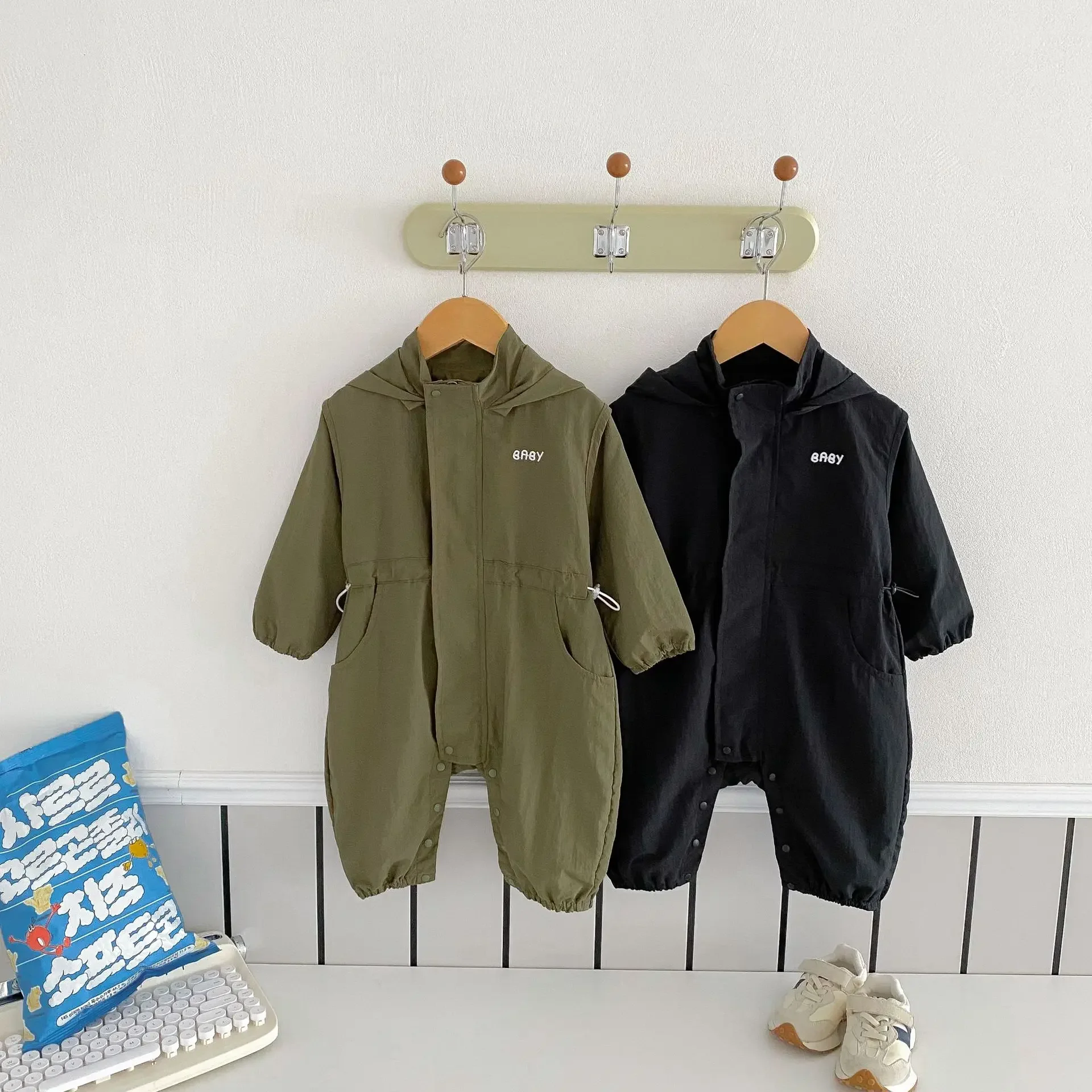 MILANCEL 0-3 Y New Autumn Baby Clothes Newborn Jumpsuit Thin Outdoor Jacket Infant Boys Casual Hooded Romper Toddler Outwear