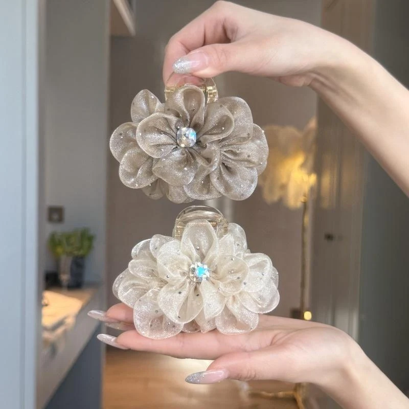 Fermaglio per capelli con strass per donna Elegante stile coreano Maglia Fiore Squalo Clip Moda Ragazza Coda di cavallo Morsetto per capelli