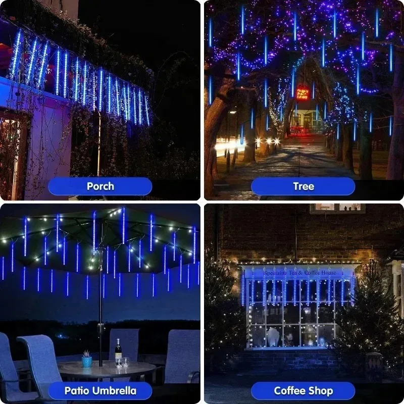 8 tubos alimentados por USB 192/288 LED luces de cadena de lluvia de meteoritos para Halloween árbol de Navidad Fiesta al aire libre decoración de boda