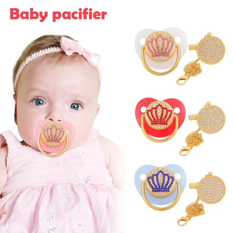 Diamond Crown Children\'s Pacifier with Nipple Chain Baby Teether Toys Photography Accessories Silicone Pacifier