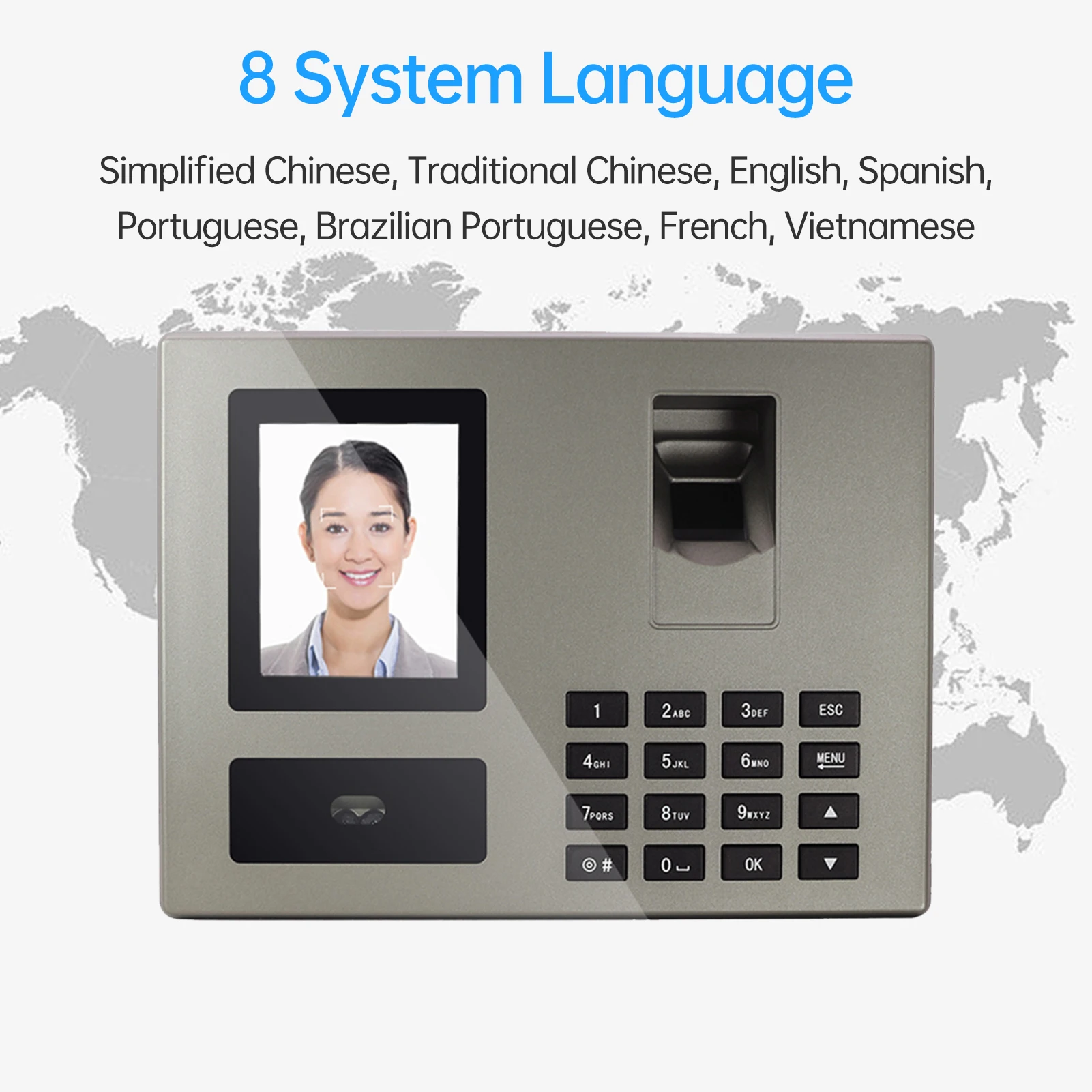 Intelligent Face Biometric Fingerprint Password Employee Attendance Machine Checking-in Recorder Dual-Camera Fast to Identify