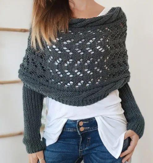 Fashion Women Scarf New in Hollow Out Crop Top Shrugs Shawl Knitted Long Scarves Multifunctional Scarf with Sleeves DIY M32