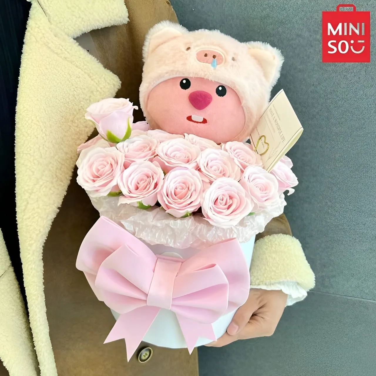 

Новинка 2024, вечный цветок Miniso Beaver Loopy, аксессуары для обнимания, подарок на день рождения, День Святого Валентина, выпускной подарок для друзей