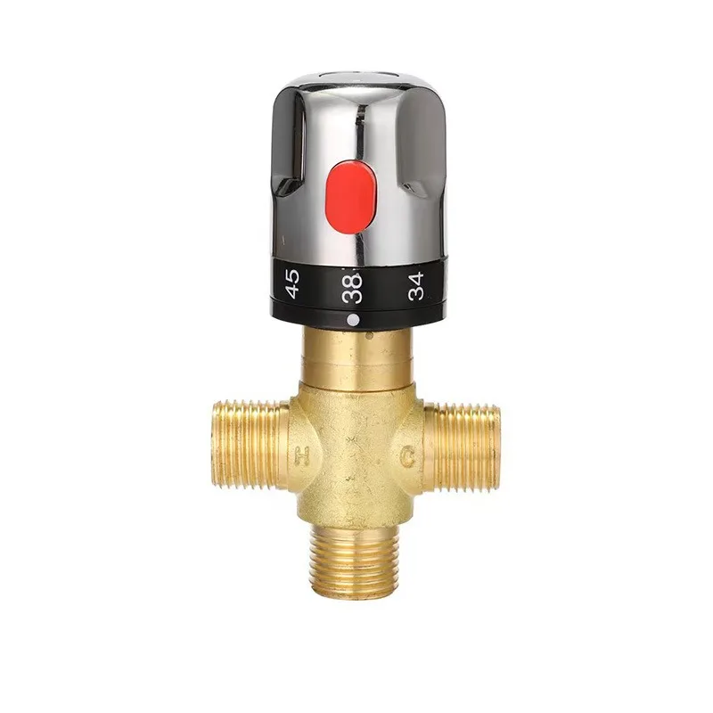 For Kitchen Brass Thermostatic Pipe Valve, Bathroom Hot and Cold Mixed Water Temperature Control Accessories 4 Points DN15