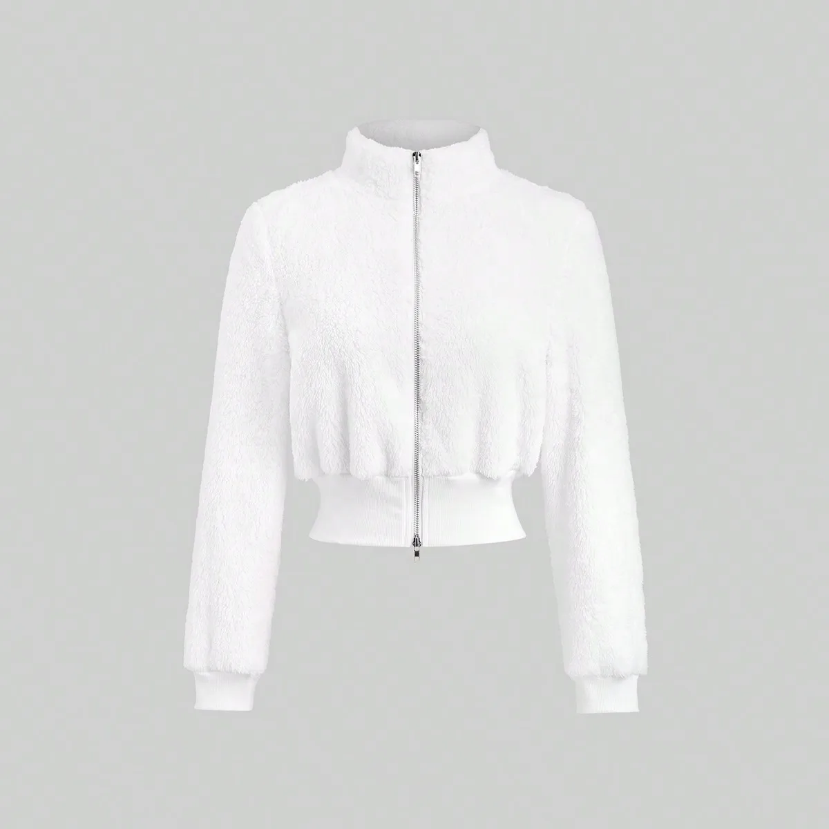 Abrigo Corto Moderno y Elegante con Peluche Brillante y Dobladillo Acanalado