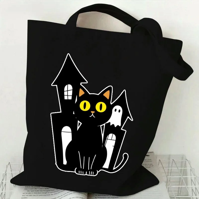 Custom Name Halloween Ghost Canvas Tote Bag Camo Hat Ghost Pumpkin Print Personalized Reusable Trick or Treat Shopping Bag