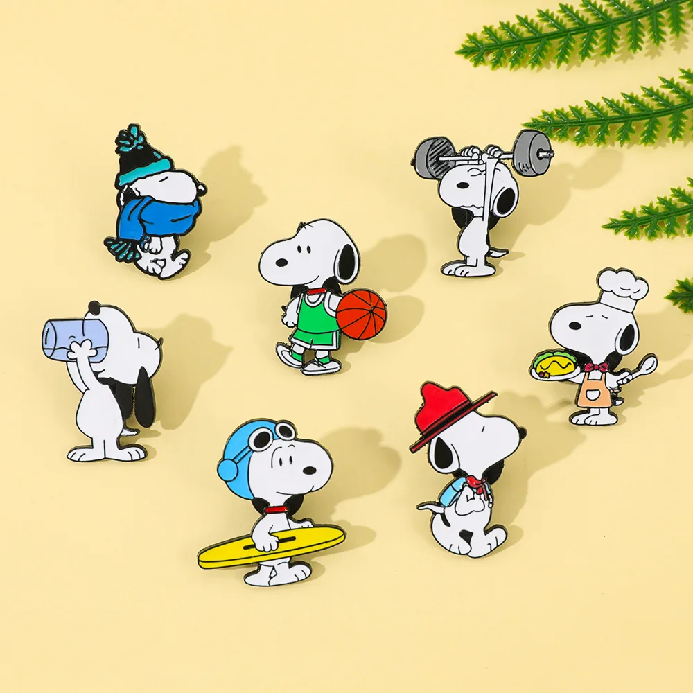 Snoopy Enamel Pins Cartoon Dog Brooch Sports Chef Alloy Badge for Backpack Jacket Lapel Collectible Gift