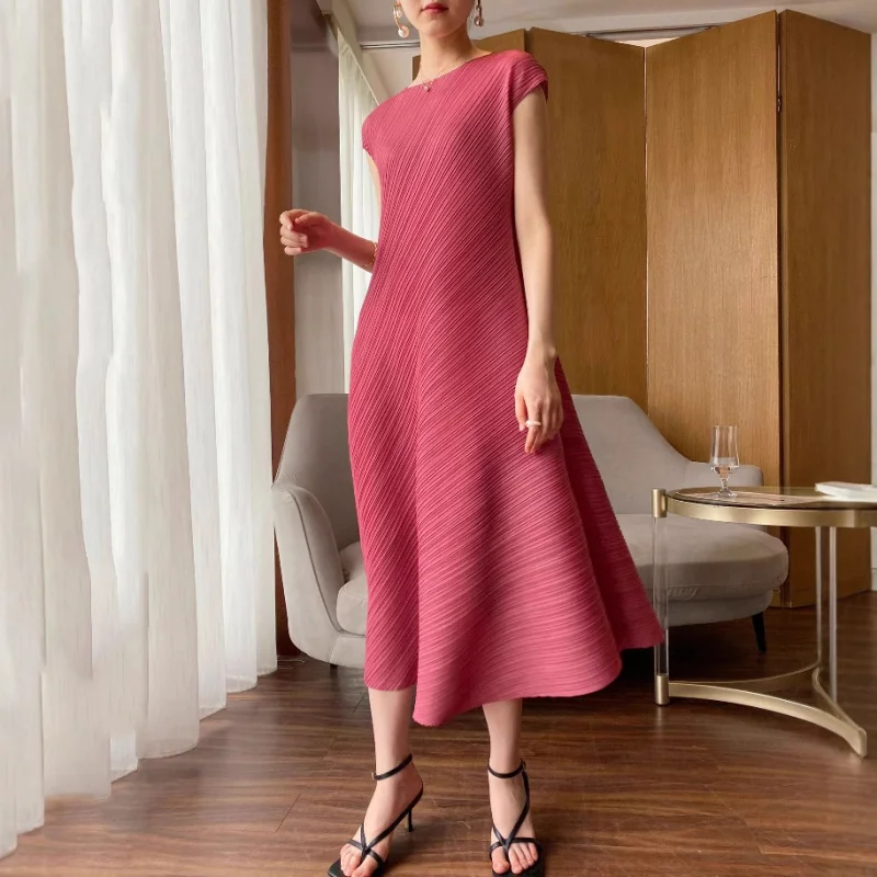 

Miyake fashion counter quality summer new product high-end pleated light luxury fashionable and stylish irregular dress [2037]