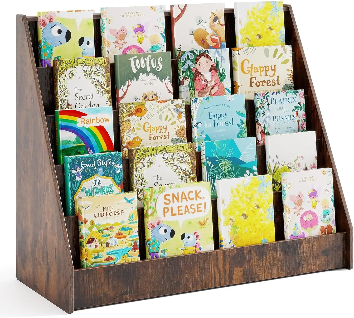 

Kids Bookshelf, Nursery Book Shelves w/ 5 Tier Book Racks, Small Children’s Bookcase, Floor Magazine Rack, Wood Book Di