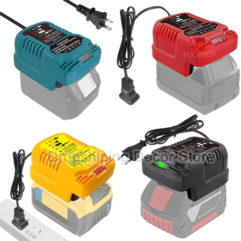 Portable Mini Charger For Makita/Dewalt/Milwaukee/Bosch 18V Lithium Battery with LED Indicator EU/US Plug Overcharge protection