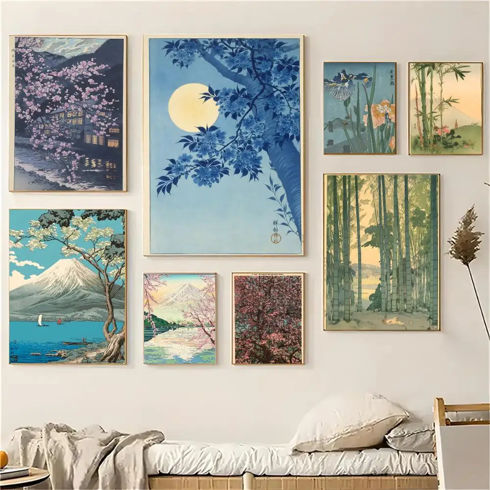 Art Katsushika Hokusai Ohara Koson Poster Self-adhesive Living Room Bedroom Party Bar Decor Moisture-proof Fade-resistant HD