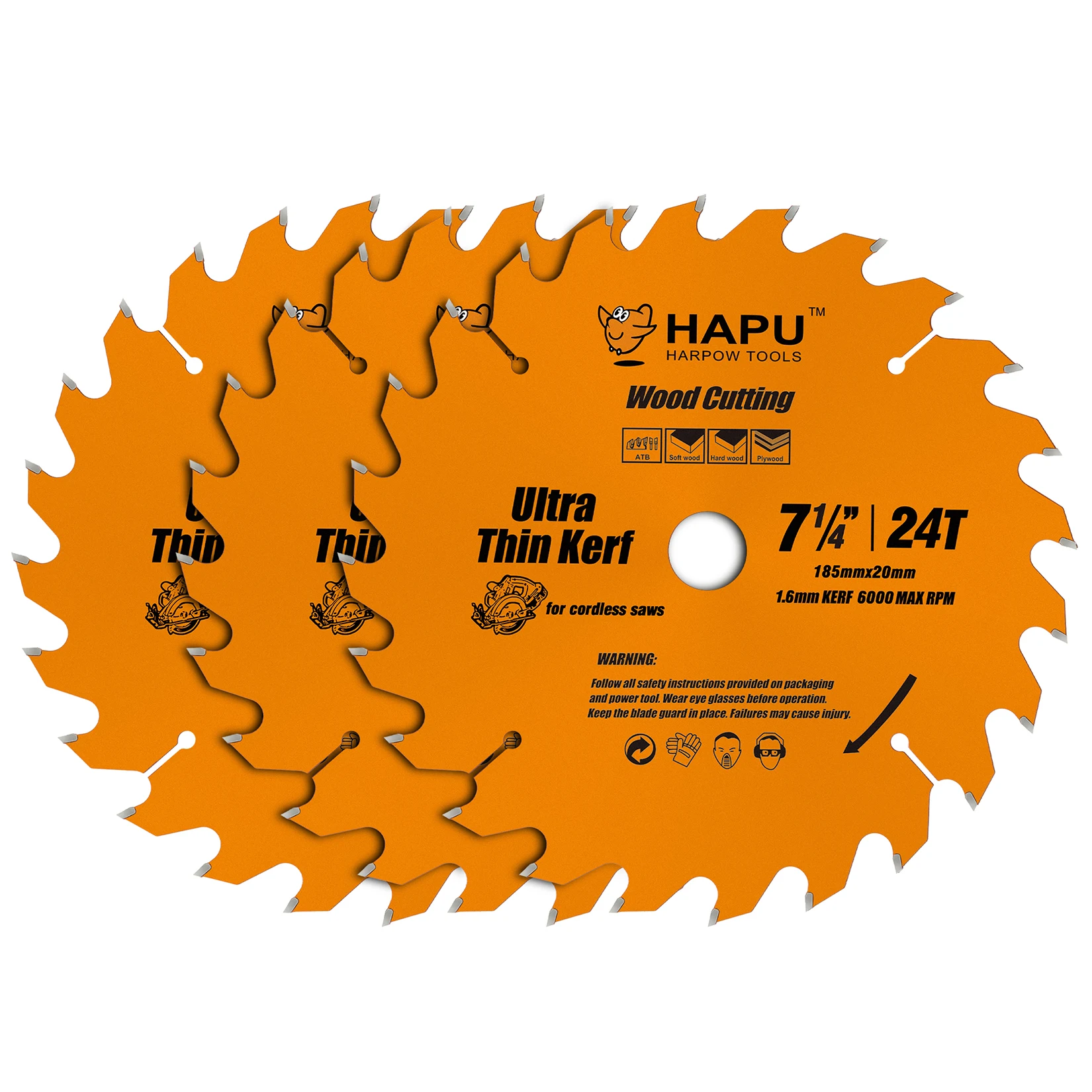 HAPU-hoja de sierra Circular para corte de madera, 7-1/4 pulgadas, 24T, hoja Kerf ultrafina de 0,03 ", hoja de enmarcado ATB de 20mm para sierras inalámbricas
