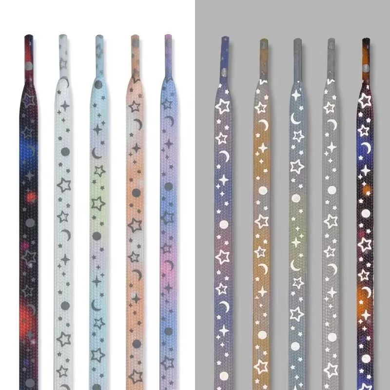 Luminous Reflective Splash Shoelaces Moon Star Pattern Fashion Shoelace Sneakers Canvas Colorful Flat Shoe Lace Glow In The Dark