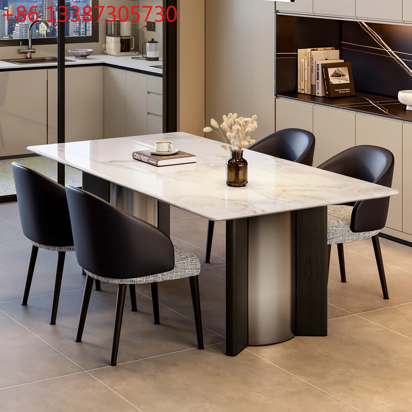

Natural luxury stone dining table, new light luxury high-end dining table, modern simple rectangle
