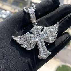 Angle Wings Lab Diamond Cross Pendant 14K Gold Party Wedding Pendants Necklace for Women Men Anniversary Jewelry Gift