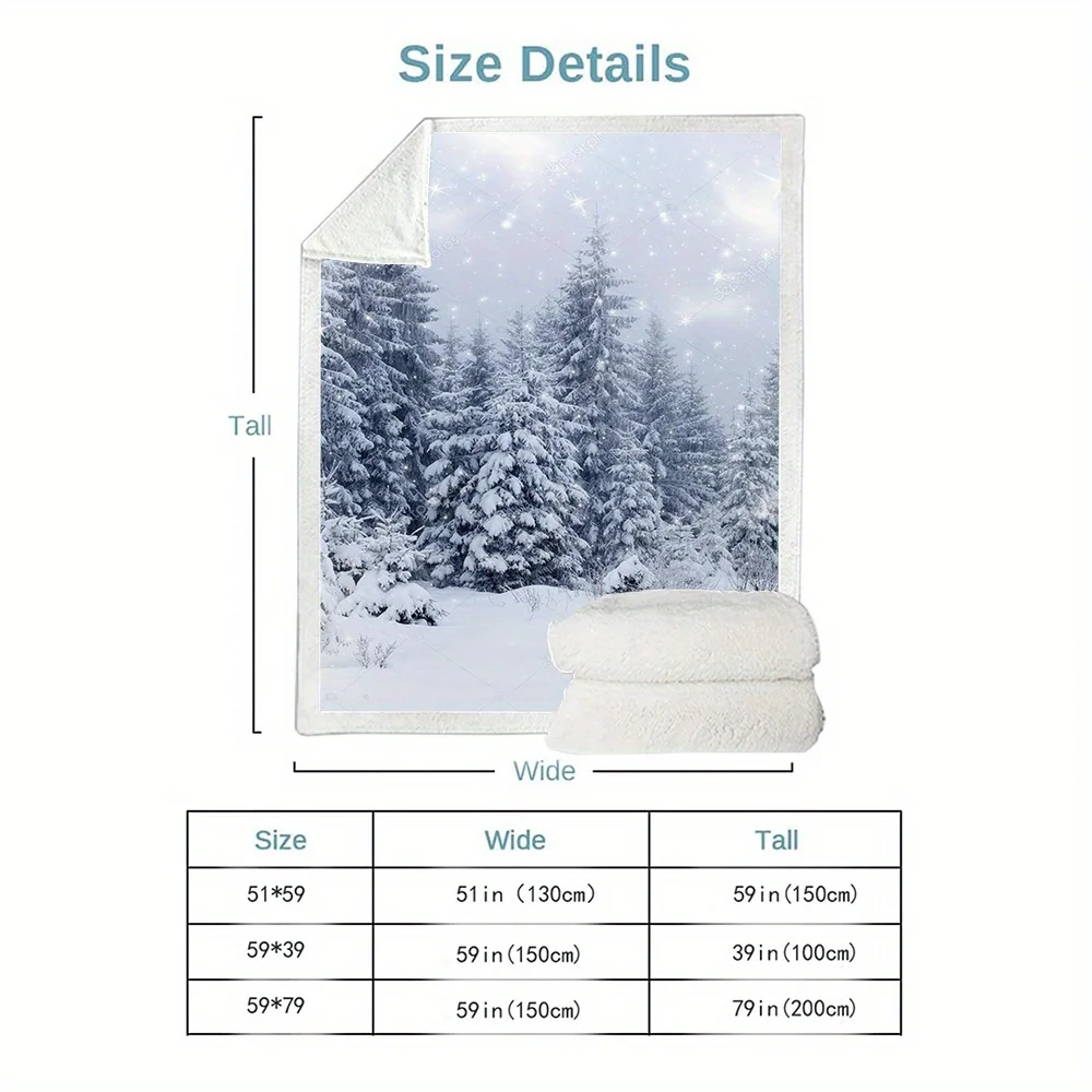 Magical Snowfall Winter Pine Forest Print Throw Blanket Soft Flannel Holiday Bed Sofa Couch Christmas Home Bedroom Decor Gift