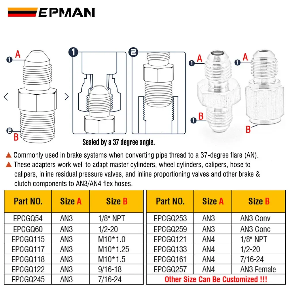 EPMAN Inverted Flare Fitting Turbo Oil Feed Adapter To Male AN3 AN4 Stainless Steel 304 EPCGQ161