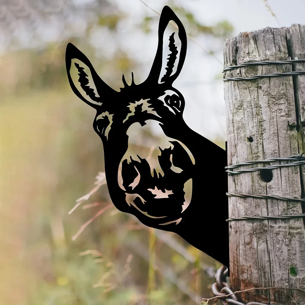 Vintage Donkey Head Iron Silhouette Wall Art Decoration for Garden Party Decor Cute Farmhouse Touch to Your Garden Fence