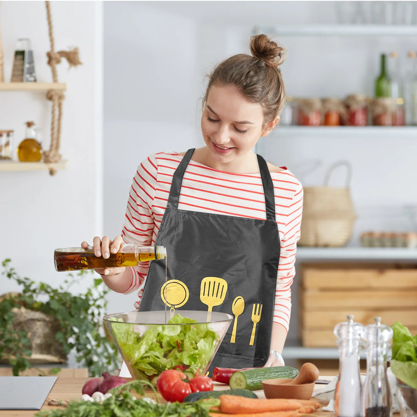

2pcs Kitchen Apron Waterproof Oil Proof Women's Waist Chef Workshop Clothes Adjustable Ties Cute Stylish Easy Clean PVC