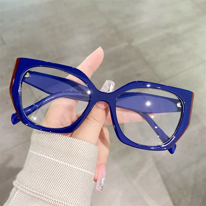 New Large Frame Polygonal Flat Glasses Minimalist Frame Anti Blue Light Glasses Women's Style  Radiation Resistant Glasses