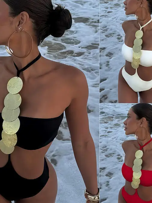 

Sexy One-Piece Bal Swimsuit Women's Inteated Bikini Profional Sle Long Sve Fitn Swimming Suit Pure Color