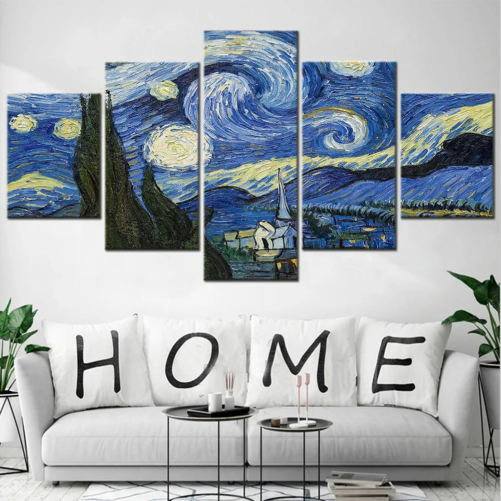 5 Panel Wall Art Set Abstract Starry Night by Van Gogh Full Square Round Drill Diy Mosaic Diamond Painting Embroidery Landscape