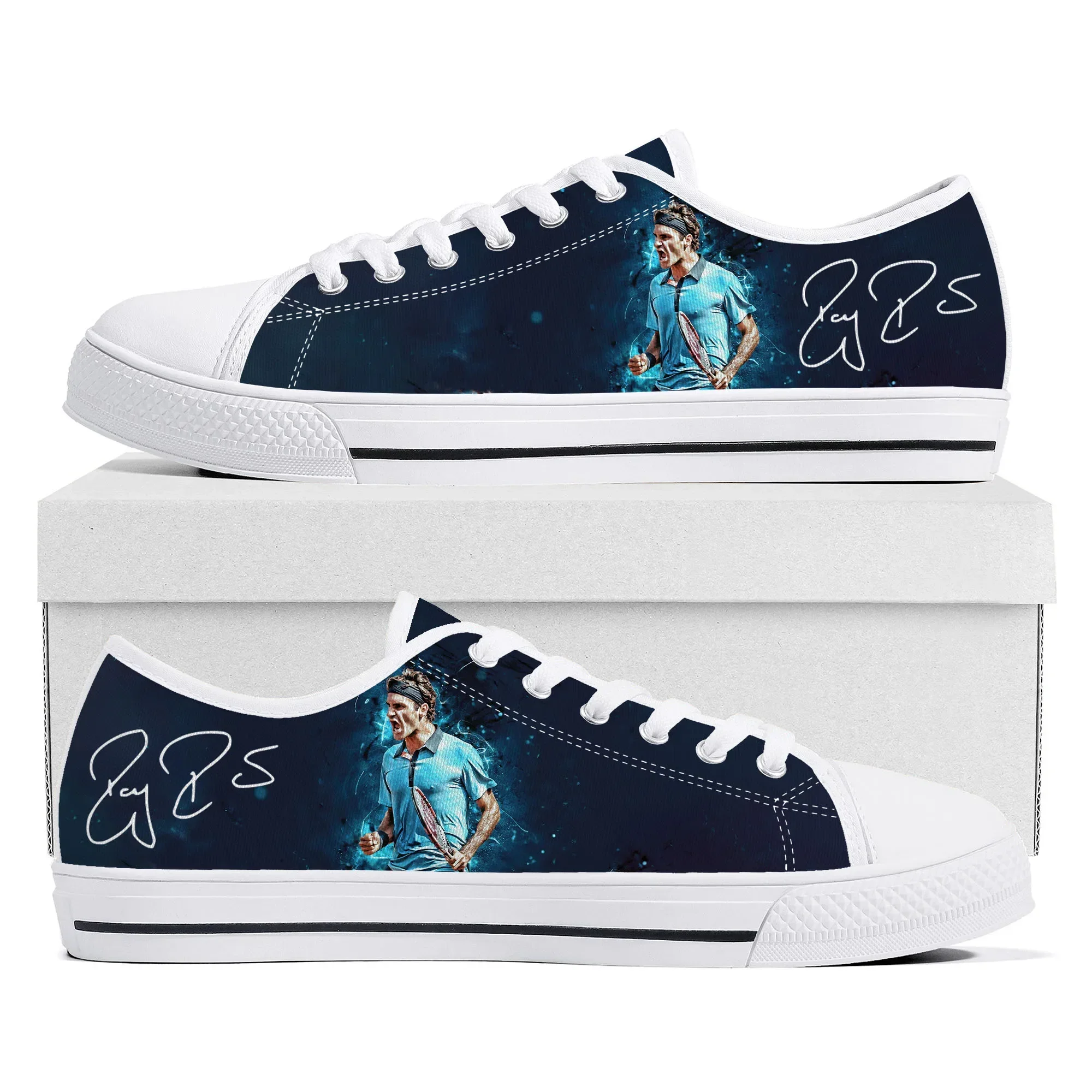 Tênis King Federer Low Top, tênis masculino, feminino, adolescente, lona, alta qualidade, casual, feito sob medida, personalizado