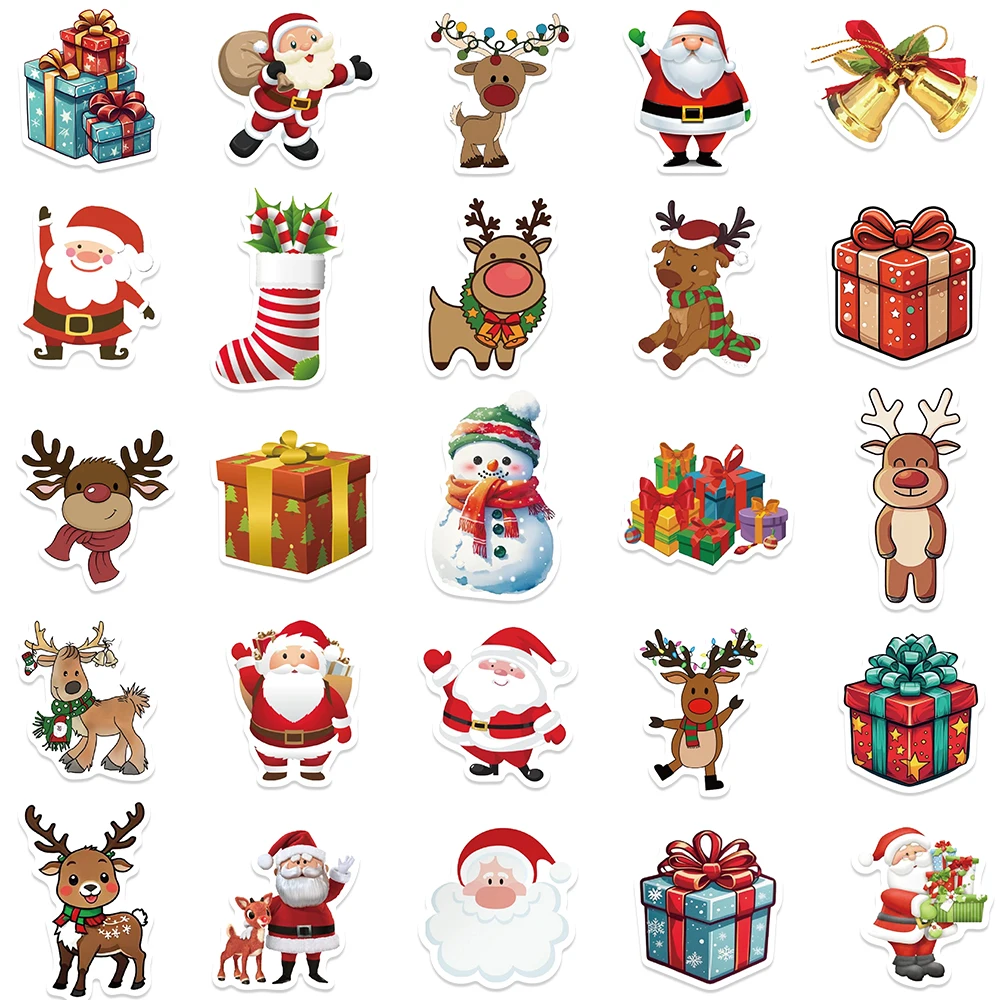 50pcs Christmas Day Stickers Decals For Phone Laptop Suitcase Notebook Guitar Cartoon Graffiti Aesthetic Stickers Kids Toy Gifts