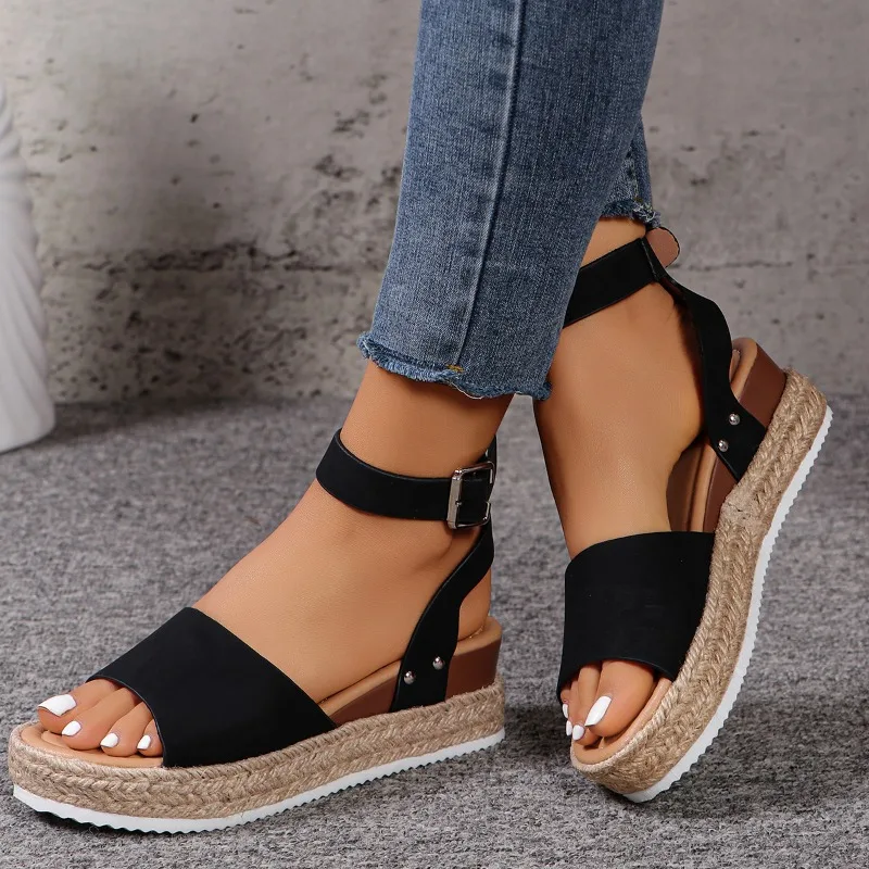 Women\'s Shoes 2022 New Fashion Plus Size Hemp Rope Wedge Heel Platform Fish Mouth Sandals Women Luxury Sandals Women Designers