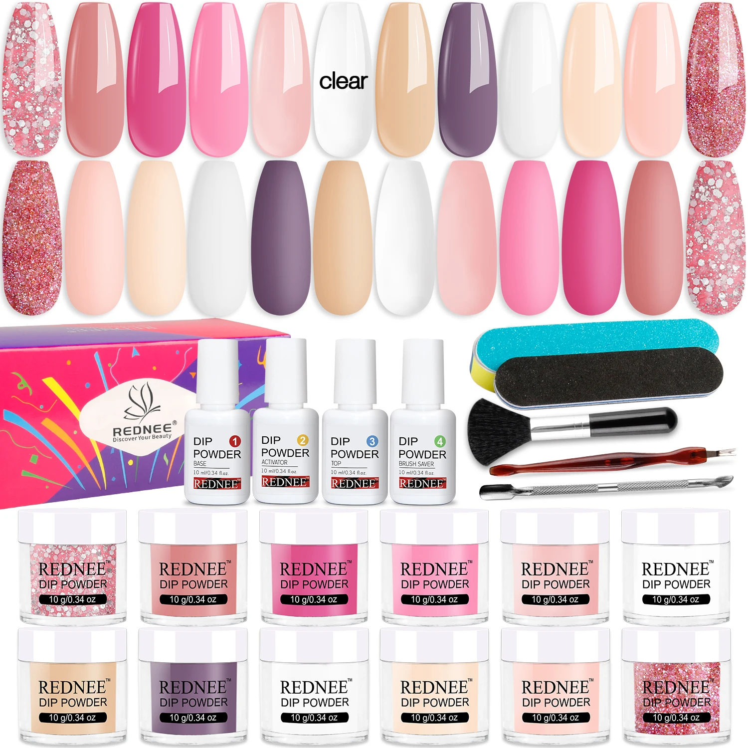 12 لونًا ورديًا مسحوق غمس وقاعدة منشط معطف علوي وأدوات أساسية للمبتدئين بتصميم فني للأظافر هدايا نسائية #1