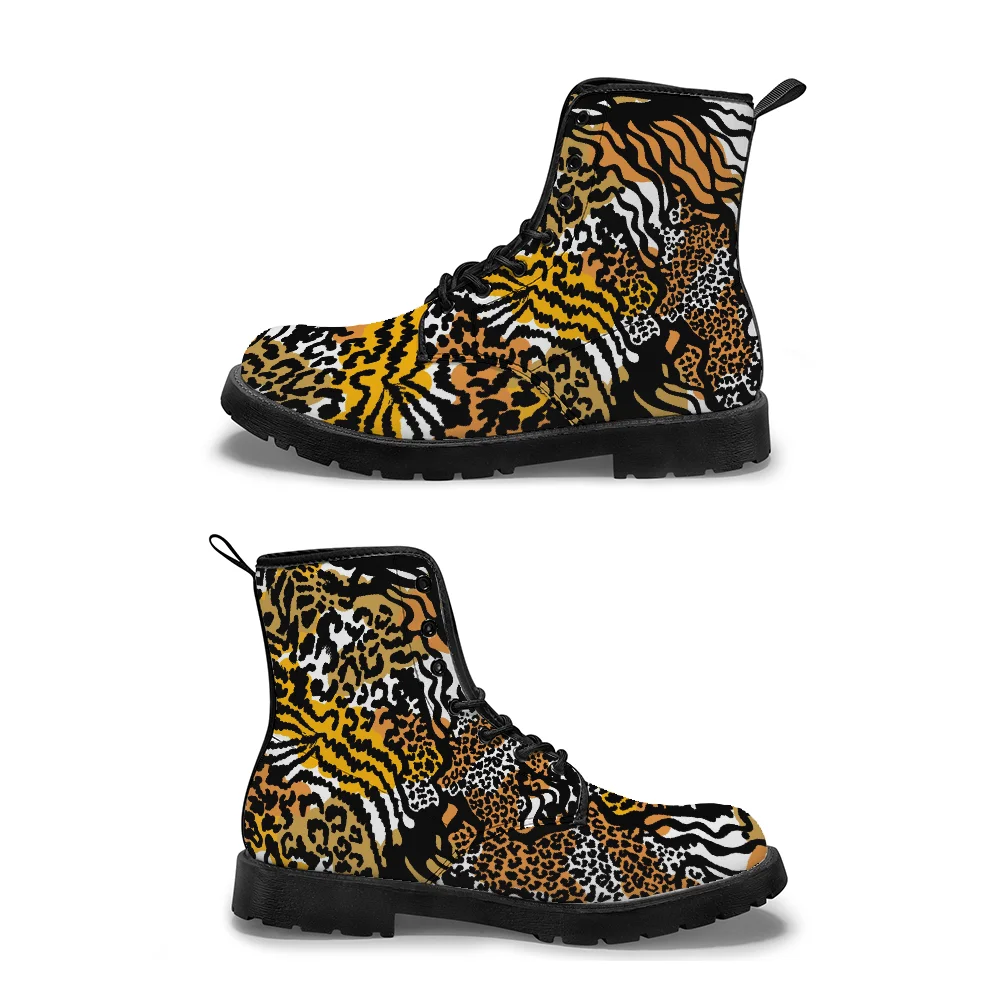 أحذية Golden Leopard Print منتصف الساق أحذية الخريف والشتاء العصرية للرجال والنساء