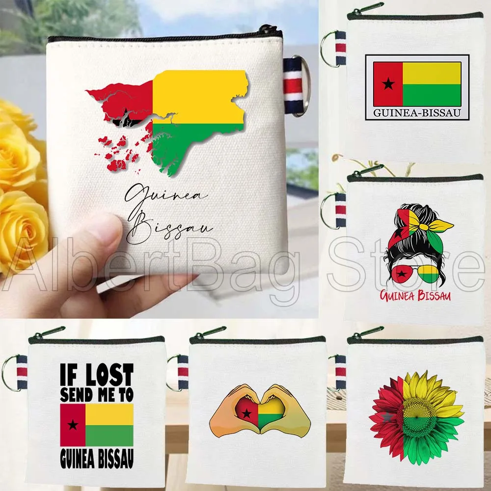 

Guinea Bissau Flag Map Emblem Guinean Girl Gifts Canvas Bags Key Coin Purse Square Cotton Bag Storage Card Wallets Holders Pouch