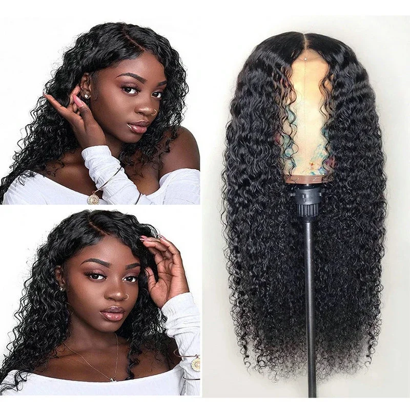 Black Colored Synthetic Wig Deep Wave Curly Full Mechanism Cute Hair Wigs Natural Black For Women Daily Wig