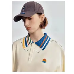 American  little flower series outer wear summer new short-sleeved men and women couples contrast color collar polo shirt trendy