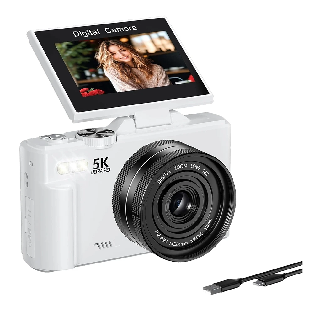 

CJSD-Compact 5K Digital Camera With Wifi, Autofocus, 180° Flip Screen For Vlog Recording Ideal For Beginners, Teens In Photograp