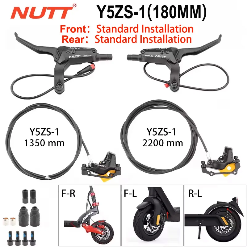 NUTT 4-Kolben Y-5 Hydraulische Scheibenbremse mit Power-Off-Funktion, Ölscheibenbremssattel 140/160/180mm Normal/Umkehrmontage für Elektroroller-Bremse