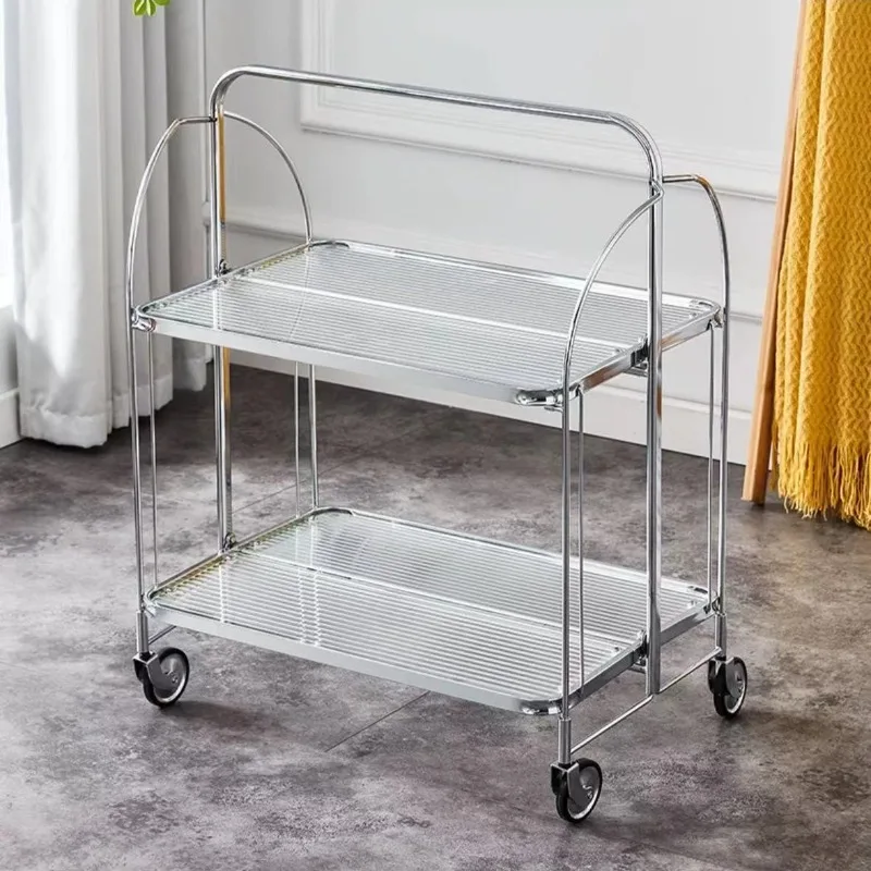 

Medieval cart foldable mobile glass cart wine dining car Internet celebrities ins transparent glass storage edge