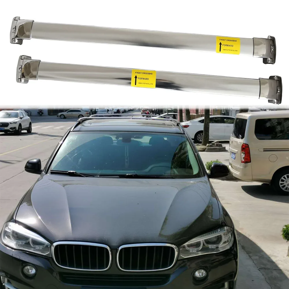 2Pcs Stainless Steel Roof Rack Cross Bars Crossbar Baggage Luggage Rack Fit for BMW X5 F15 2014-2018- Silver