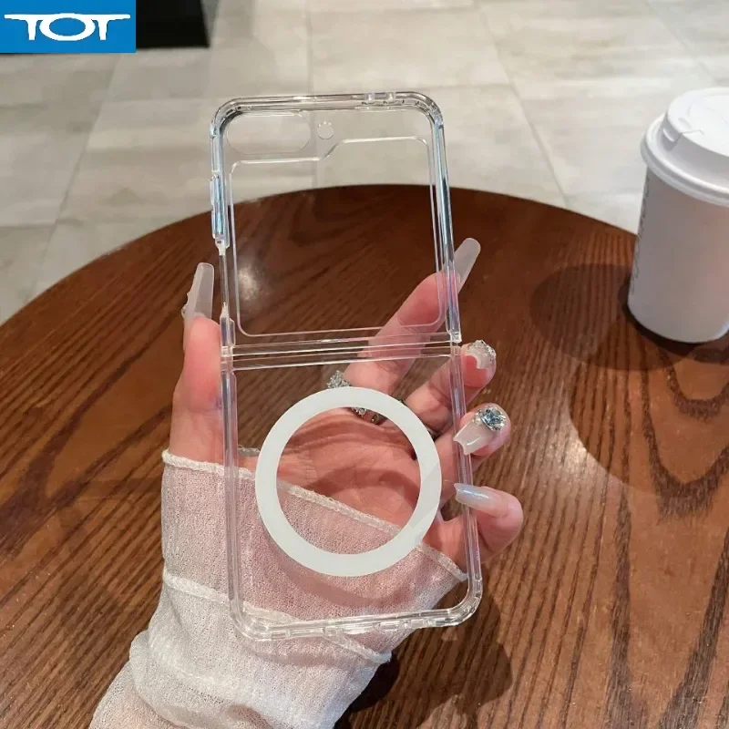 Para MagSafe funda de teléfono transparente para Samsung Galaxy Z Flip 6 5 4 3 Flip6 Flip5 Flip4 Flip3 5G funda protectora transparente anticaída