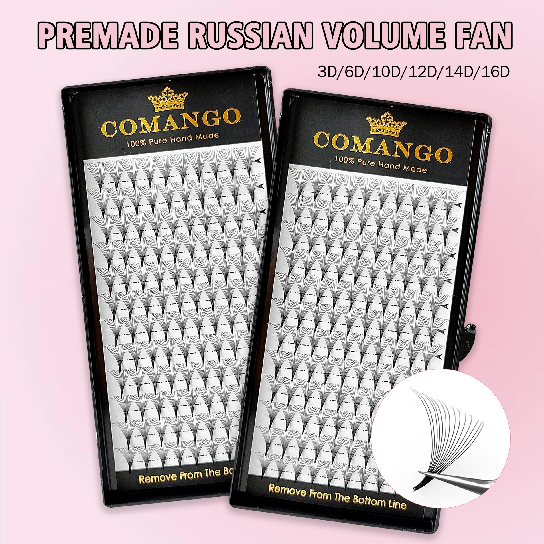 CoMango 3D 6D 10D 12D 14D 16D Premade Volume Bouquet Pointy Stem Russia Eyelash Extension Bulk Lashes Tray Makeup Supplies