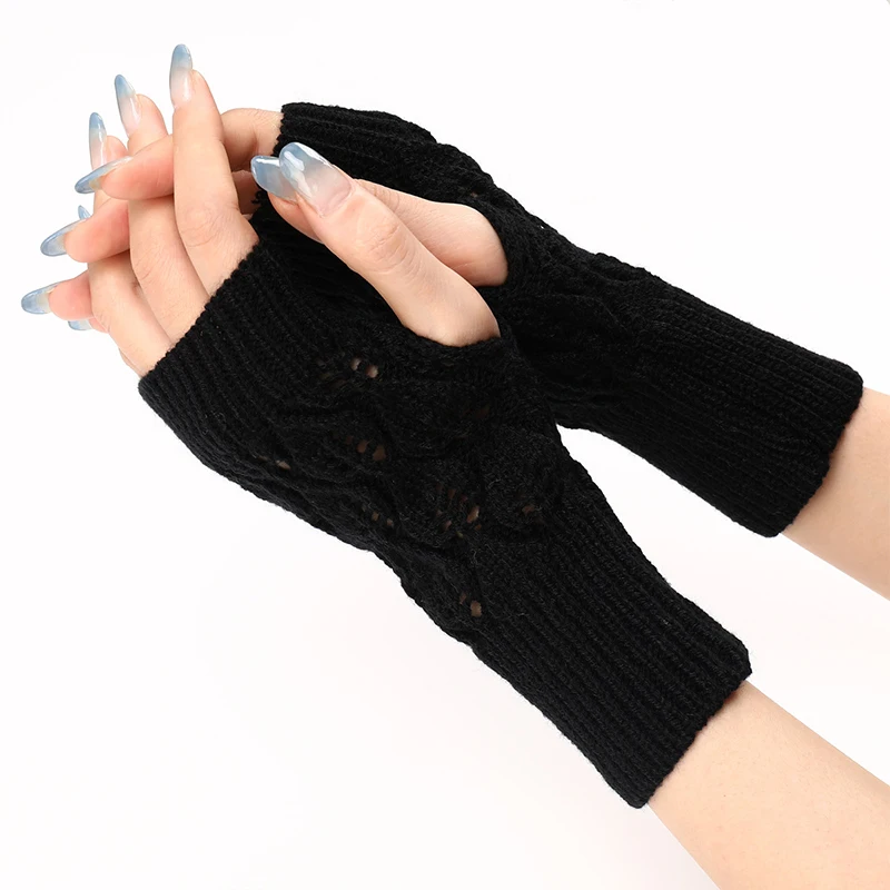 

Women Winter Fingerless Gloves Solid Color Knitted Half-finger Gloves Student Write Keep Warm Fingerless Mittens Protection Hand