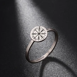 LIKGREAT Vintage Viking Rune Signet Scandinavn Rings for Men Women Vegvisir Compass Ring Circle Norse Helm of Awe Amulet Jewelry