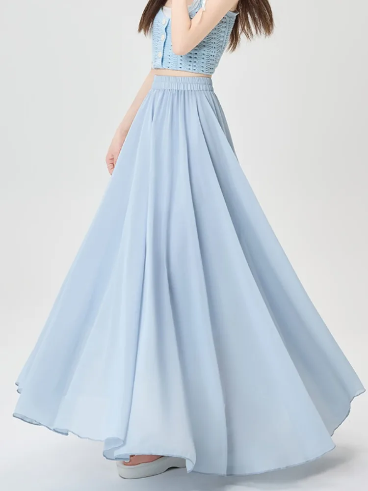 

White Silk Chiffon f Skirt Women's Winter New Sle Pleated Long Skirt High Waist Cover Hip Large Swing Umbrella Skirt