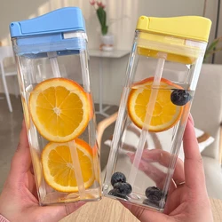Accompanying cup Sports cup Net Red flat portable square box transparent water cup girls high appearance horizontal rectangular